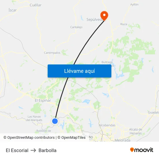 El Escorial to Barbolla map