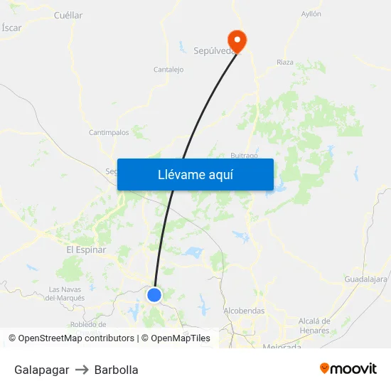 Galapagar to Barbolla map