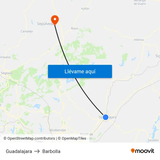 Guadalajara to Barbolla map