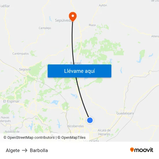 Algete to Barbolla map
