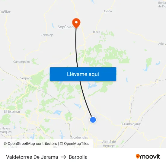 Valdetorres De Jarama to Barbolla map