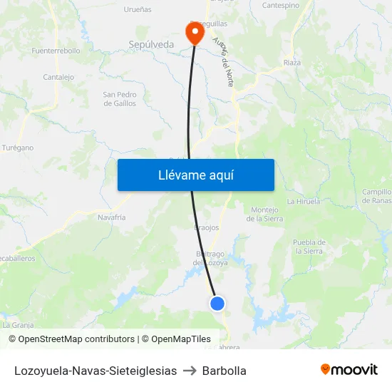 Lozoyuela-Navas-Sieteiglesias to Barbolla map