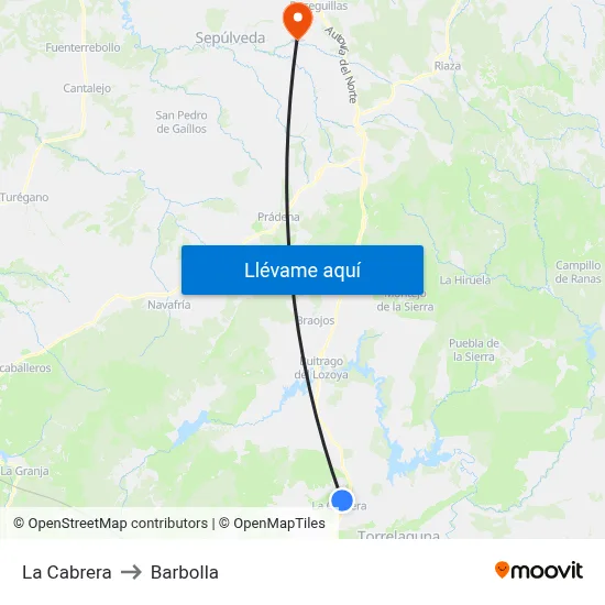 La Cabrera to Barbolla map