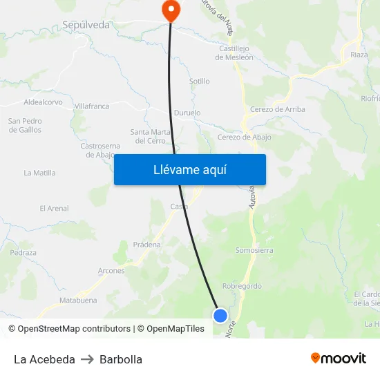 La Acebeda to Barbolla map