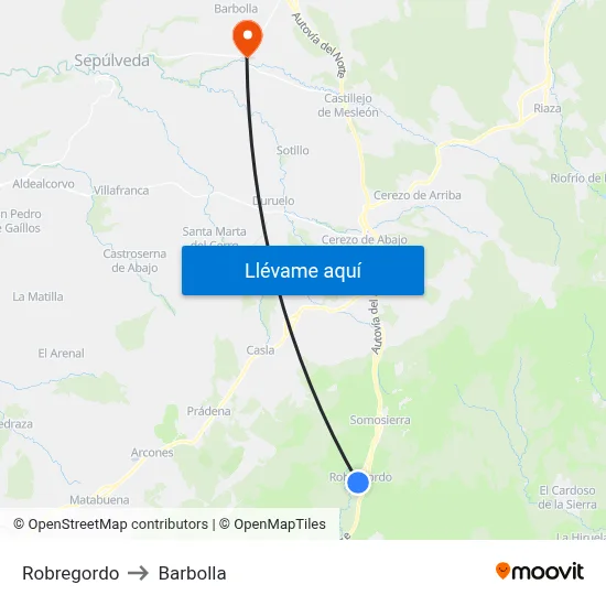 Robregordo to Barbolla map