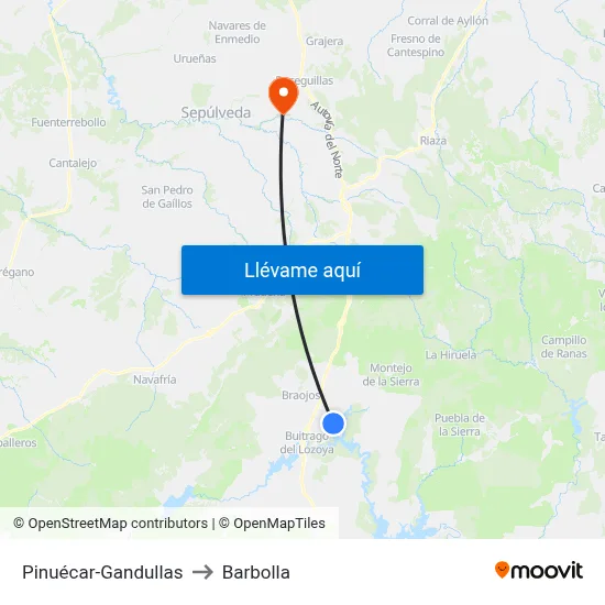 Pinuécar-Gandullas to Barbolla map