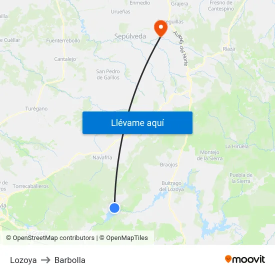 Lozoya to Barbolla map