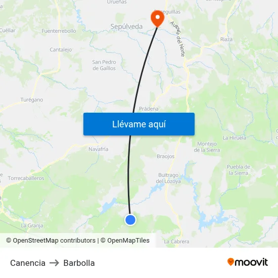 Canencia to Barbolla map