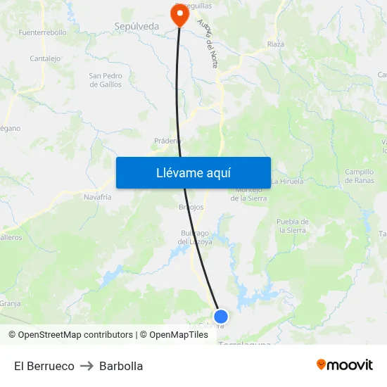 El Berrueco to Barbolla map