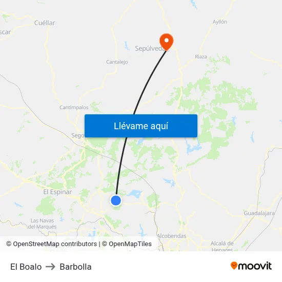 El Boalo to Barbolla map