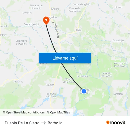 Puebla De La Sierra to Barbolla map