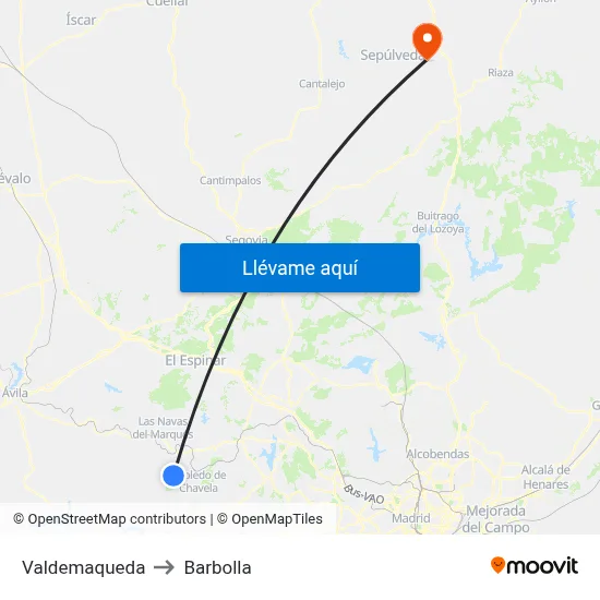Valdemaqueda to Barbolla map