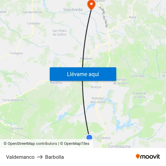 Valdemanco to Barbolla map
