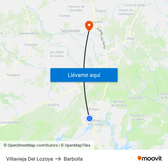 Villavieja Del Lozoya to Barbolla map