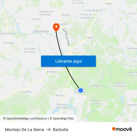 Montejo De La Sierra to Barbolla map