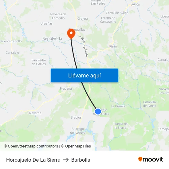 Horcajuelo De La Sierra to Barbolla map