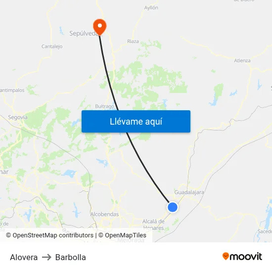Alovera to Barbolla map