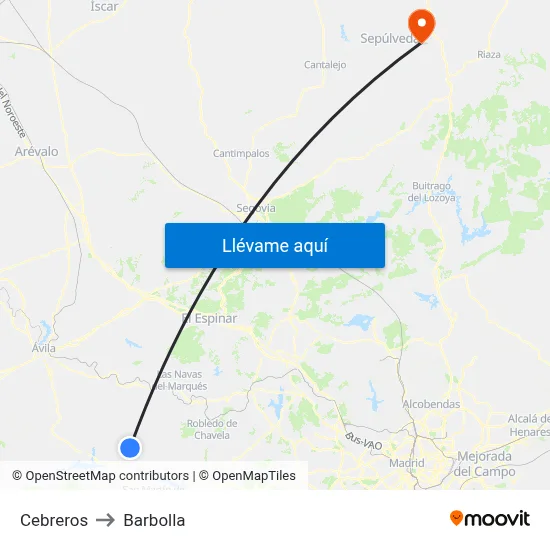 Cebreros to Barbolla map