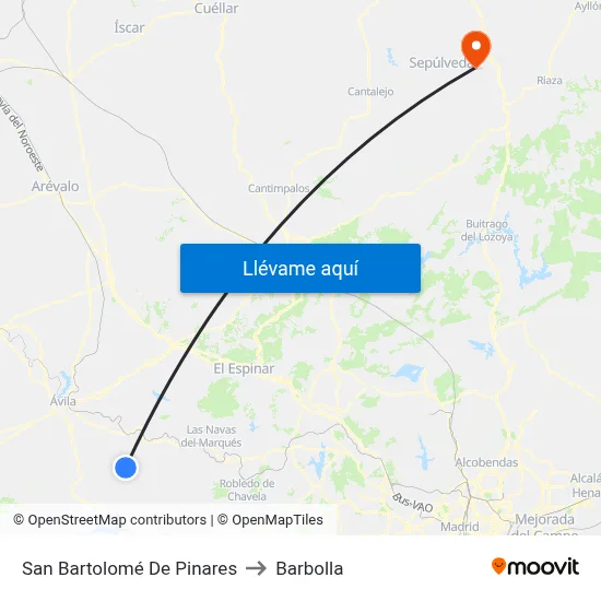 San Bartolomé De Pinares to Barbolla map