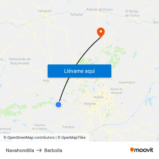 Navahondilla to Barbolla map