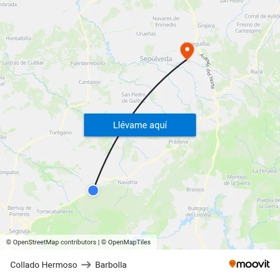 Collado Hermoso to Barbolla map