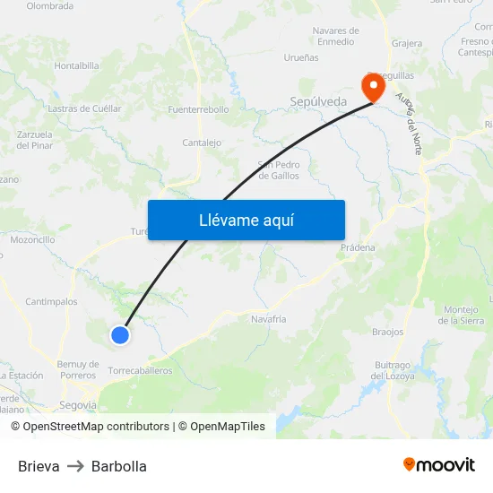 Brieva to Barbolla map
