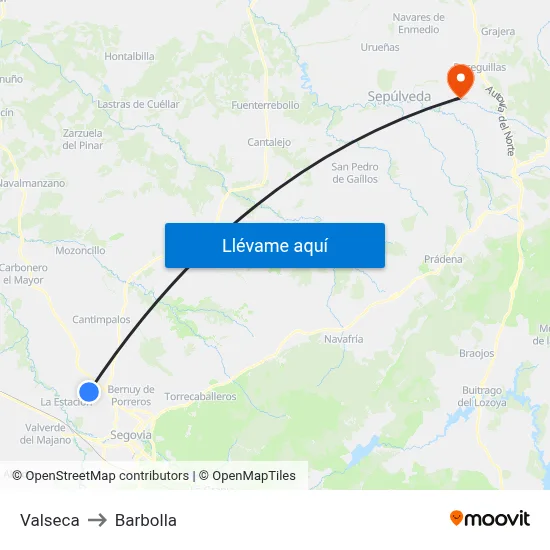 Valseca to Barbolla map