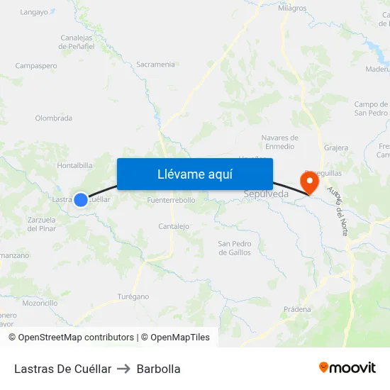 Lastras De Cuéllar to Barbolla map
