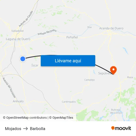 Mojados to Barbolla map