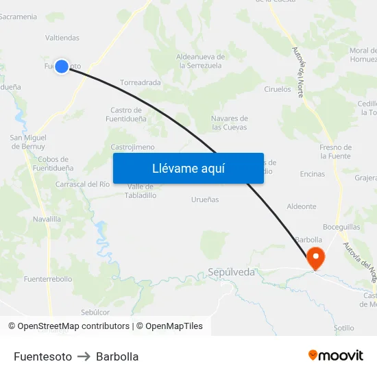 Fuentesoto to Barbolla map