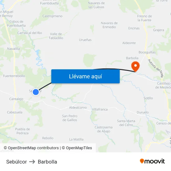 Sebúlcor to Barbolla map