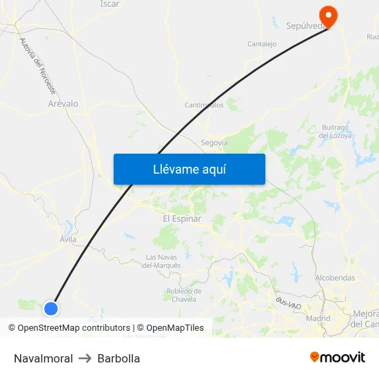 Navalmoral to Barbolla map