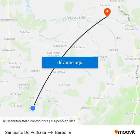 Santiuste De Pedraza to Barbolla map