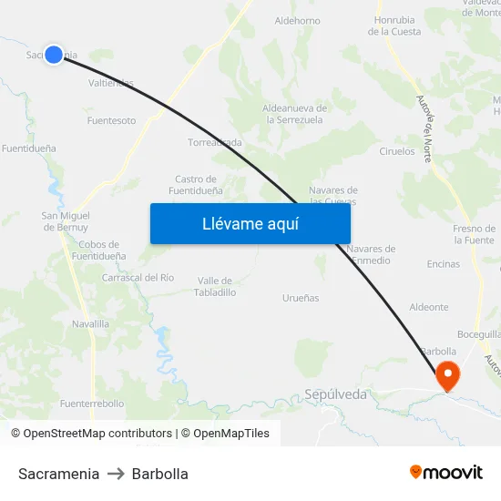 Sacramenia to Barbolla map
