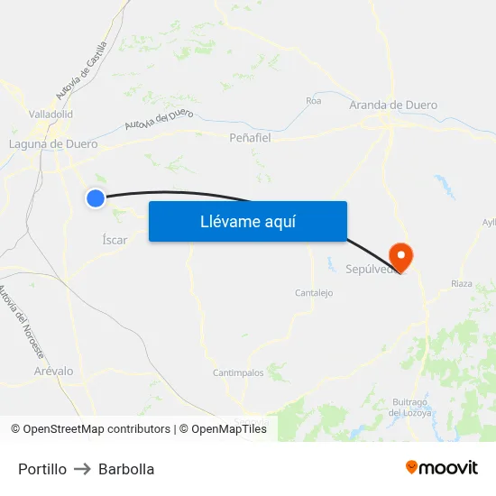Portillo to Barbolla map
