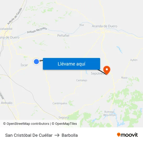 San Cristóbal De Cuéllar to Barbolla map