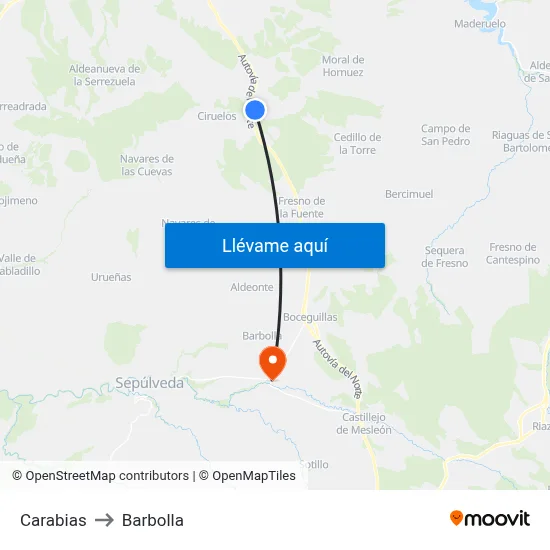 Carabias to Barbolla map
