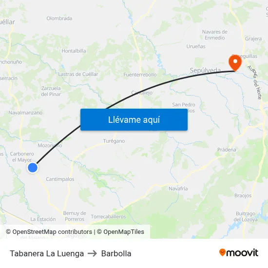Tabanera La Luenga to Barbolla map