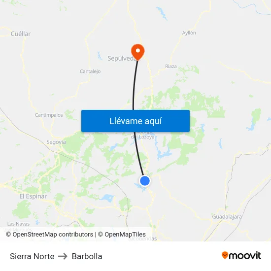 Sierra Norte to Barbolla map