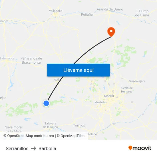 Serranillos to Barbolla map