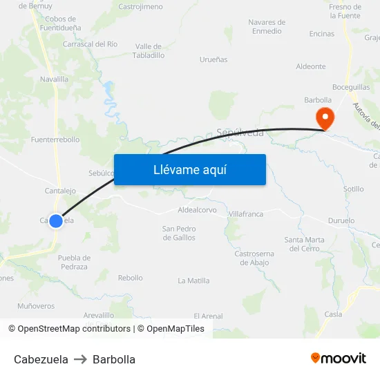 Cabezuela to Barbolla map