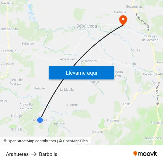 Arahuetes to Barbolla map