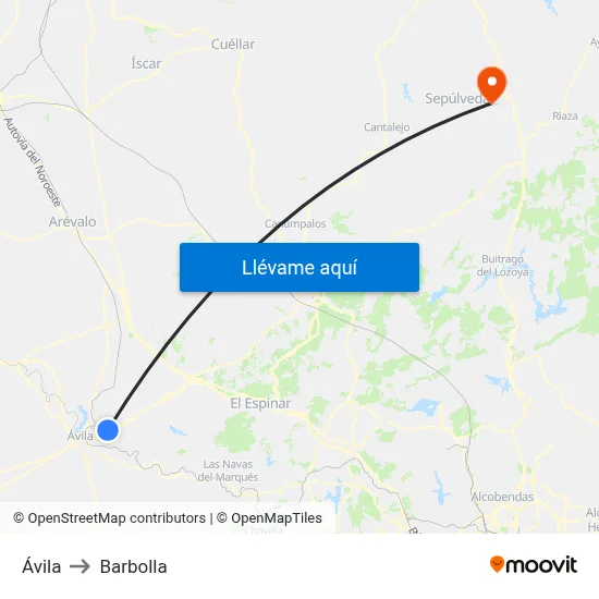 Ávila to Barbolla map