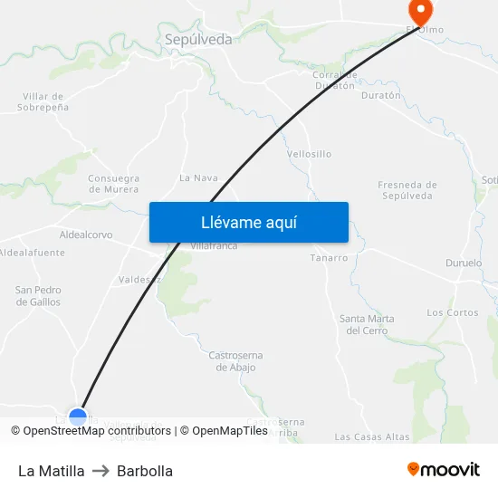 La Matilla to Barbolla map