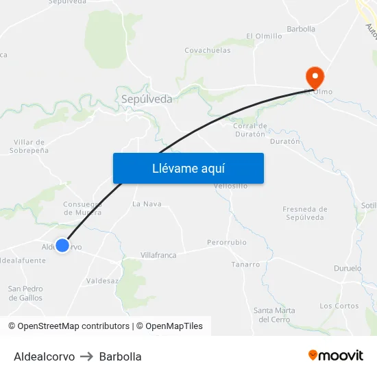 Aldealcorvo to Barbolla map