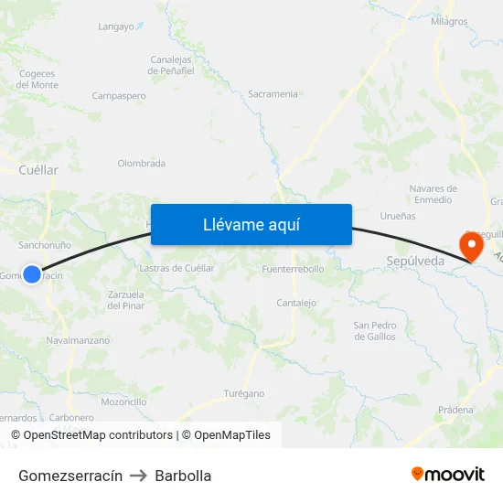 Gomezserracín to Barbolla map