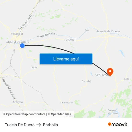 Tudela De Duero to Barbolla map
