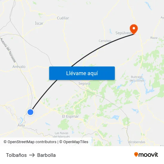 Tolbaños to Barbolla map