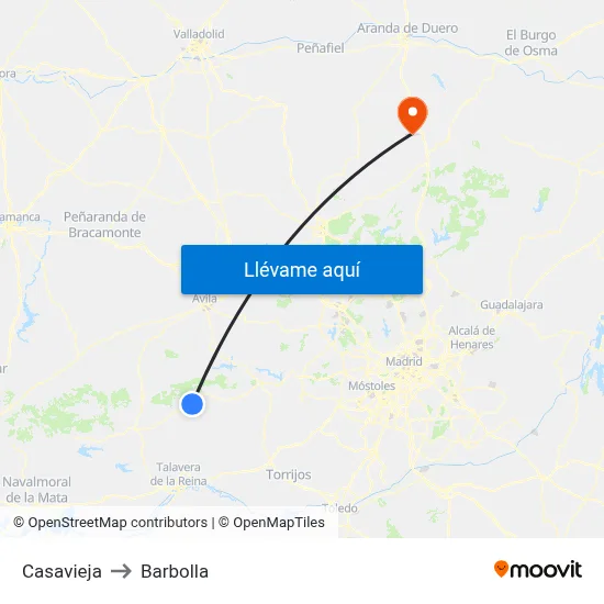 Casavieja to Barbolla map
