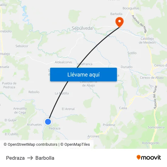 Pedraza to Barbolla map